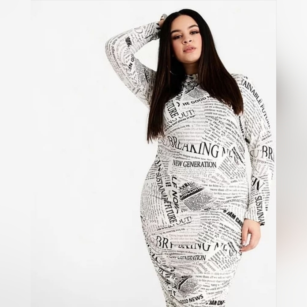 Newspaper Print Bodycon Dress